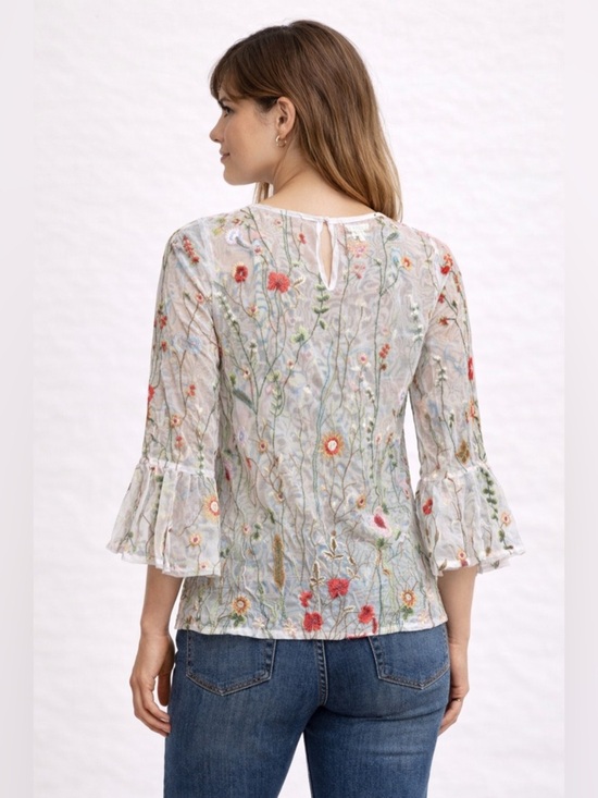 Cynthia Rowley Tops - Cynthia Rowley sheer floral embroidered mesh top Cottage/fairy Style Size Large